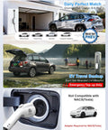 Plug And Go Portable Level 1 And 2 EV Charger With 25 Foot Cord J1772 Connector in a garage charging a silver SUV.