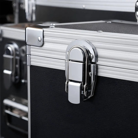 Heavy Duty Duckbill Hasp Latch Set 5 Pack With Screws For Cargo Safety And Metal Storage Security Rigged Tight Fit To Lock Gear During Long Hauls silver duckbill latch on metal storage box