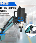 Doppy 1200W Servo Electric Tapping Machine M6 To M30 With 9 Piece Collet Set showcasing 360-degree rotation feature.