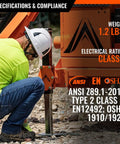 Worker wearing All Around Type 2 Class E Full Brim Non Vented Safety Hard Hat With 20kV Rating For Top Front Back And Side Impact