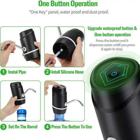 Steps to use the Portable 5 Gallon Electric Water Dispenser With USB Rechargeable Pump For 2 To 5 Gallon Jugs, focusing on one-button operation.