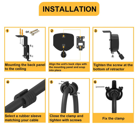 Installation guide for Drop Dead Easy Ceiling Mount EV Charger Cable Retractor With Smooth Auto Glide 11.5 Ft Spool with steps.