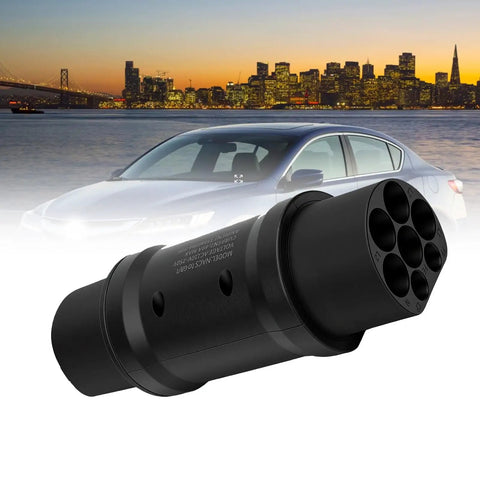 Heavy Duty Plug And Play Nacs To Gbt Ev Charging Adapter 48a Ac Slow Charge Weather Tough black adapter with 7 ports for EV charging.