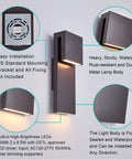Sleek Outdoor Indoor LED Wall Sconce With Two Lights, 17W Total, Bronze Finish, 1600 Lumens, 3000K Warm White, 90 CRI, Dimmable