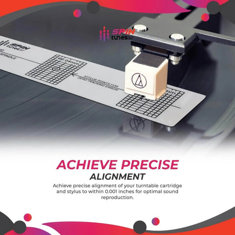 Image of Turntable Phono Cartridge Alignment Protractor Tool with high visibility markings for precise stylus alignment and accurate tracking.