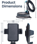 Two In One Car Phone Mount With Magnetic Clip For MagSafe And Android dimensions with 360 Degree Suction Holder details