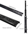 Rock Solid 22 Inch Full Extension Ball Bearing Drawer Slides, black steel construction with dimensions labeled for easy installation.