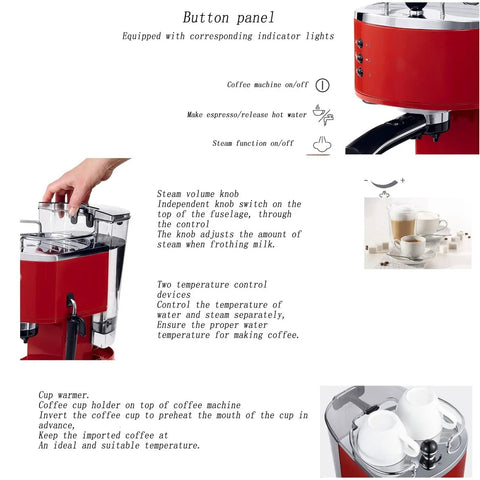 Straight Up Fresh Brewing Semi Automatic Espresso Machine With Swivel Milk Frother High Capacity Removable Tank And No Drama Press Controls For Everyday Use button panel features