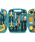 Open case displaying DIY Tool Kit Set With Storage Case For Home Garage And Office Grab And Go Hand Tools For Quick Fixes and Projects