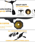 Heavy-duty UL listed cable and connectors of 96 Ft Outdoor String Lights Dual Pack 48 Ft Each With 32 LED S14 Bulbs 2W IP65 Waterproof