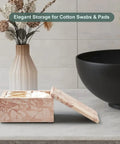 Natural Marble Storage Box With Lid Pink Rectangular Stone Organizer for Jewelry Makeup Cotton Swabs and Keepsakes on counter