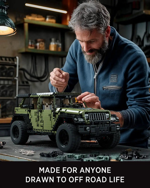Adult assembling 4x4 Off Road Car Building Kit For Adults With Open Roof And Doors, Military Style Model Set