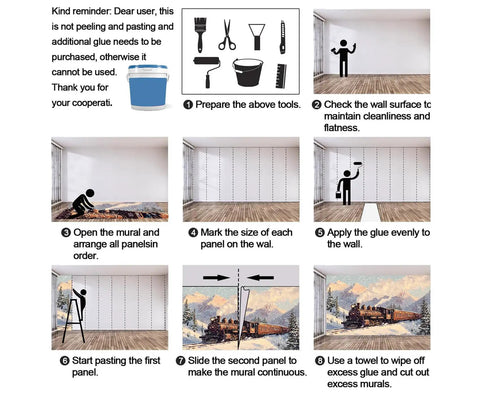 Installation guide for Steam Train Wallpaper Mural For Living Room And Bedroom Large 79 By 55 Inch Not Peel And Stick Vintage Steam Locomotive Poster Style Epic Room Makeover Decor In A Large Scale Design That Complements Neutral Tones And Adds Vintage Charm