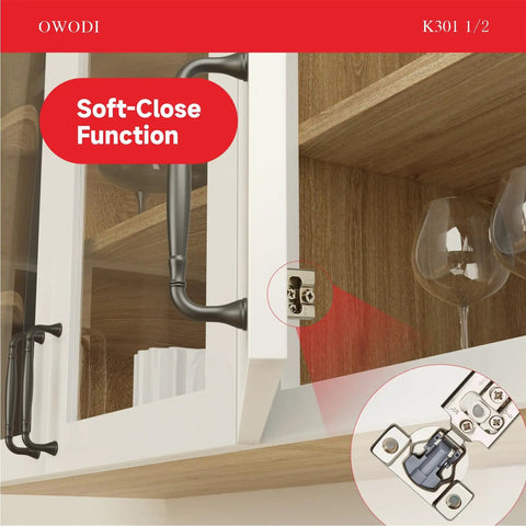 Soft Close Cabinet Hinges 40 Pack For Face Frame Doors Half Inch Overlay concealed in a stylish kitchen cabinet setup.