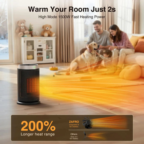Ultra Quiet 1500W Portable Space Heater With Digital Display Ceramic PTC Fast Heating Wide Angle Heat Thermostat in living room