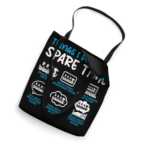 Black canvas paddler tote bag for dragonboating enthusiasts and racing crew with dragon boat designs and humorous text