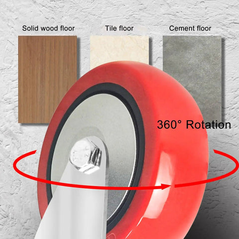Heavy Duty Swivel Caster Wheels With M Threaded Stem And Double Locking Brake rotating on varied floor types.