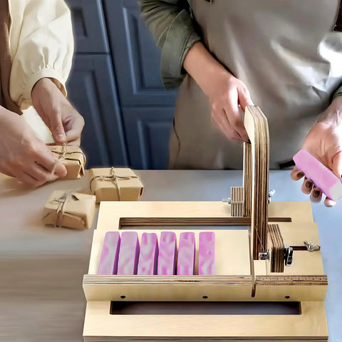 Wooden Soap Cutter Machine And Loaf Slicer Kit With Adjustable Steel Wire And Ruler Guide for DIY soap making, cutting soap bars.