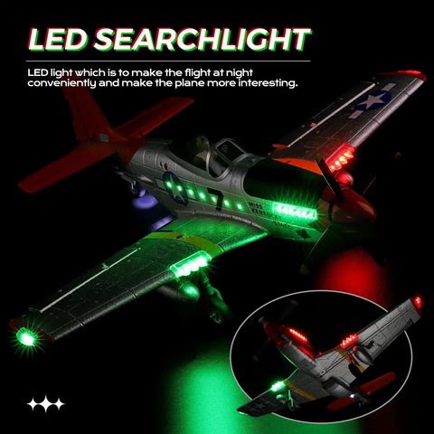 P51 Mustang 4 Channel RC Airplane With Lights, 6G and 3D Brushless Power flying in dark with LED lights on wings