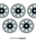 Professional Cutting Disc Set For Circular Saw Blades And Abrasive Grinding Wheels Plus Mandrel Power Tool Accessory Kit showing five discs and a mandrel.