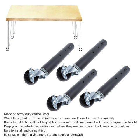 Heavy Duty Carbon Steel Furniture Legs With Casters 4 Pack Table Leg Extenders Riser For Cabinets Sofas Beds Desks Coffee Tables