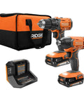18V Cordless Drill And Impact Driver Combo Kit With Two Batteries And Charger, Ergonomic Grip, tool bag included.