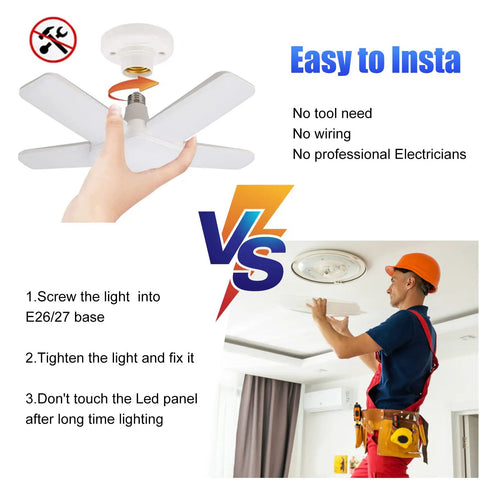 Installation process for Two Pack LED Garage Lights 100W 10,000 Lumens Daylight 6500K with easy steps and no wiring needed.