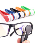 Front view of 5-pack GBSTORE microfiber eyeglass cleaners with soft brush rollers in assorted colors.