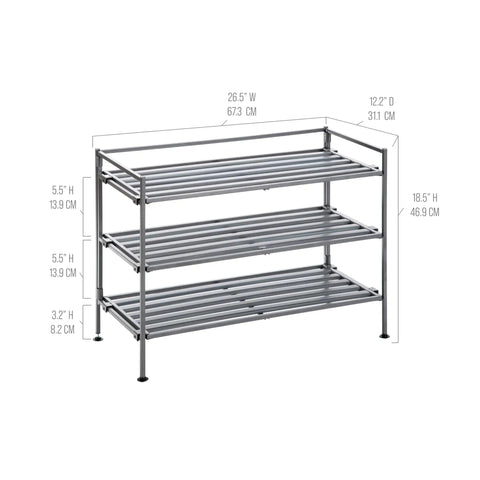 Heavy Duty Stackable Steel Shoe Rack Three Tier Multi Purpose Floor Organizer Clutter Fighting Design With Roomy Shelves For Sneakers And Coats Simple Setup In Ash Gray