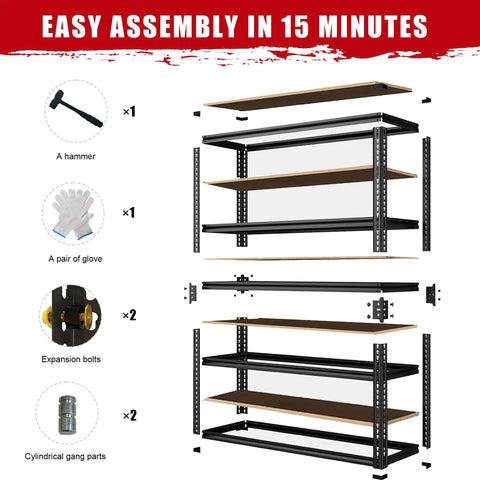 Beefy Heavy Duty Metal Shelves With 2400 Lb Capacity For Garage Pantry Basement And Closet Organization 60 Inch Tall Two Piece Set Multi Use Storage Racks For Home Workshop And Warehouse, assembly parts