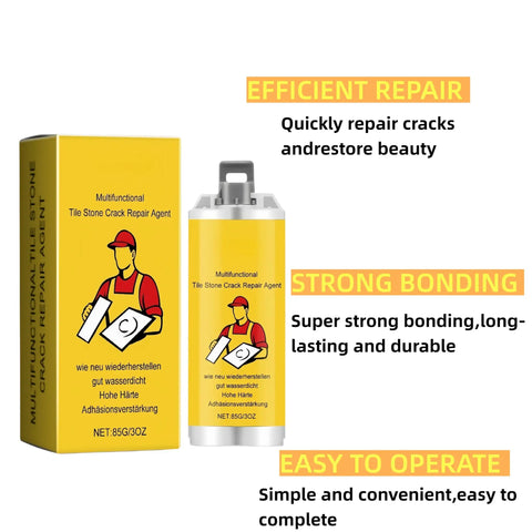 Pro Grade Tile Repair Kit For Porcelain Granite And Marble With Quick Dry Glue package with repair agent and instructions