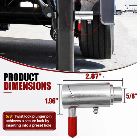 5/8 Inch Spring Loaded Twist Lock Plunger Pin Compatible With Cam Lock Wrecker Tow Truck with dimensions shown