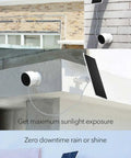 Premium Solar Panel Charger For Google Nest Cam Outdoor Or Indoor mounted on building walls with recharging setup