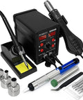 Do It All 2 In 1 Soldering And Hot Air Rework Station Kit with digital readout, nozzles, soldering iron, pump, and tweezers.