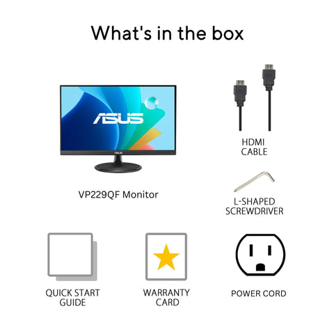 Box contents of Dope 21.5 Inch Full HD IPS Monitor With 75Hz Refresh Rate, including monitor, HDMI cable, screwdriver, guides, cords.