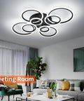 41.3 Inch Dimmable LED Ceiling Light With Remote Control in a modern meeting room, black flush mount ring fixture, 108W