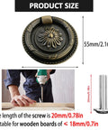Measured vintage oil rubbed bronze ring pull with floral pattern, 55mm diameter, antiqued copper color, suitable screw size shown