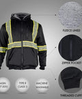 Men's Reflective Wool Fleece Safety Hoodie With High Visibility ANSI Class 3 Work Jacket Sweatshirt For Construction Sites Black XL Durable Warm Winter Gear With Thick Reflective Strip