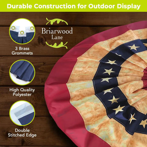 Close-up of Patriotic Embroidered Bunting Banner 48 By 24 Inches All Weather Polyester with brass grommets and stitching
