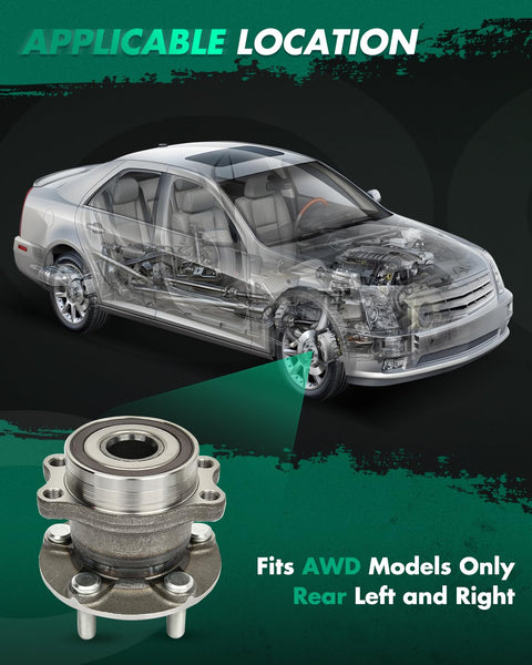 Wheel Bearing And Hub Assembly For AWD Subaru Crosstrek 2016-2021 Forester 2014-2018 Impreza 2012-2021 XV Crosstrek 2013-2015 Left Rear Right 5 Lug With ABS 1Pcs Replacement Part Direct Fit shown with diagram.