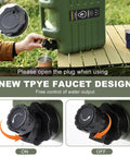 5 Gallon BPA Free Water Jug With Spigot For Camping And Hiking Grab And Go Leakproof Portable Water Storage Tank Thickened PE Material showcased with new faucet design on a campsite.