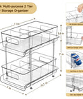 Clear Two Tier Under Sink Sliding Organizer With Adjustable Dividers Heavy Duty Waterproof Cabinet Rack. Dimensions 11x10.6x7 in.