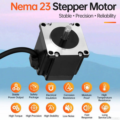 Three Pack Nema 23 Stepper Motors 2 Phase 1.8 Degree High Torque Bipolar 1.3Nm shown with features in background