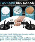 Front view of a two-point disc support countertop alignment clamp with twin vacuum suction cups and adjustable screws.