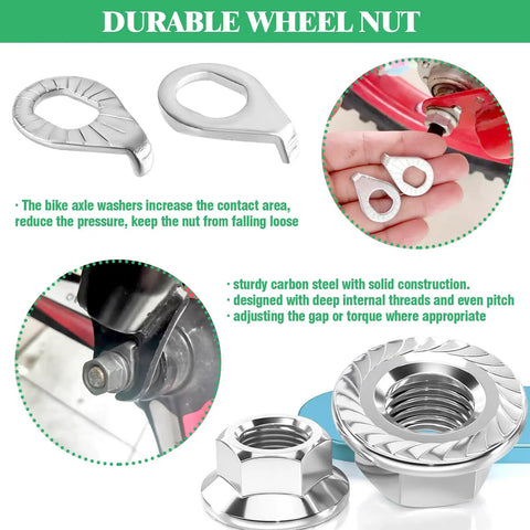 16Pcs Bicycle Hub Nut And Safety Washer Kit With 3 Size Nuts M9.5 M10 And M8 features and components