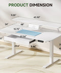 Electric Standing Desk With Drawers 48 By 24 Inches Height Adjustable Sit Stand Desk With Monitor And Laptop Stands Memory Presets Quiet Motor For Home Office White Built For Remote Work And Gaming dimensions diagram