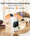 2K Home Security Cameras For Indoor And Outdoor Monitoring With Phone App, Wired Plug And Play, Color Night Vision, shown on desk
