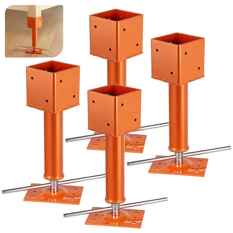 Heavy Duty Screw Jack Posts Level Floors Like A Boss With Rock Solid 24000 Lb Capacity Adjustable 4X4 House Foundation Supports, sturdy steel, orange color.