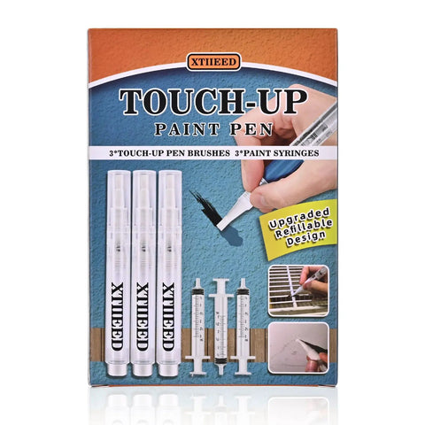 Top Shelf Refillable Touch Up Paint Pen Kit With Precision Wooden Detailing Brush For Furniture And Hardwood Floors Quick Drip Free Scratch Fix That Nails It Every Time 3 Pack Set includes paint pens and syringes.
