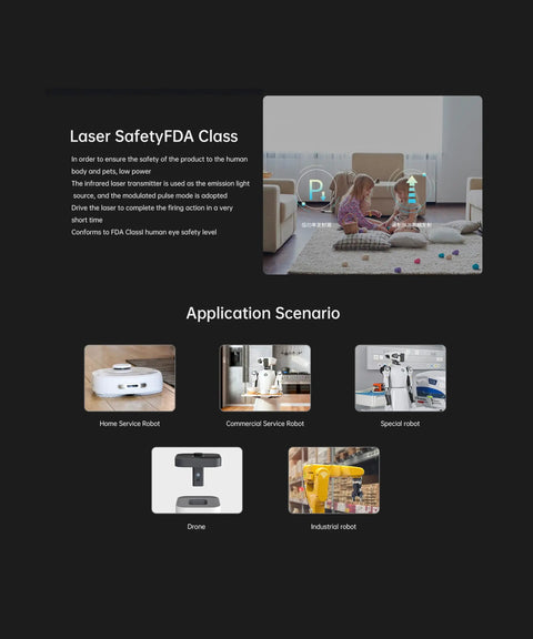 Solid State Lidar Sensor SSL-20L used in various robots for obstacle avoidance and precise detection in different environments.